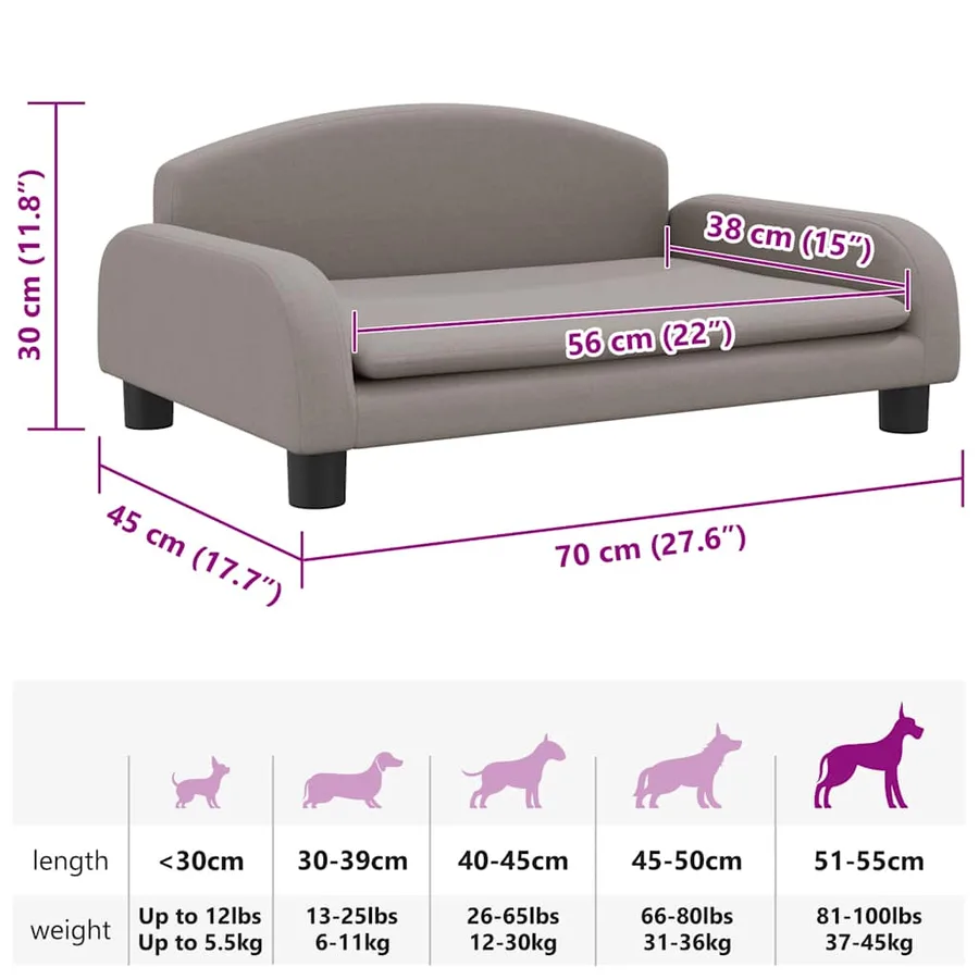 Lit pour chien taupe 70x45x30 cm tissu - 7