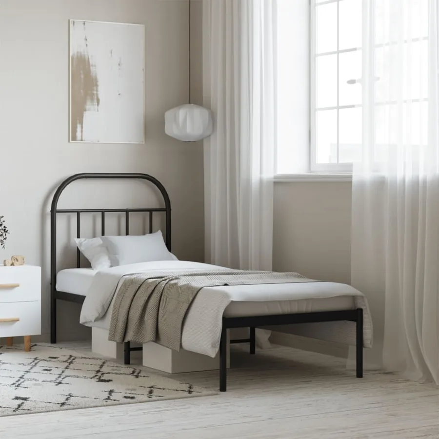 Cadre de lit métal sans matelas avec tête de lit noir 75x190 cm