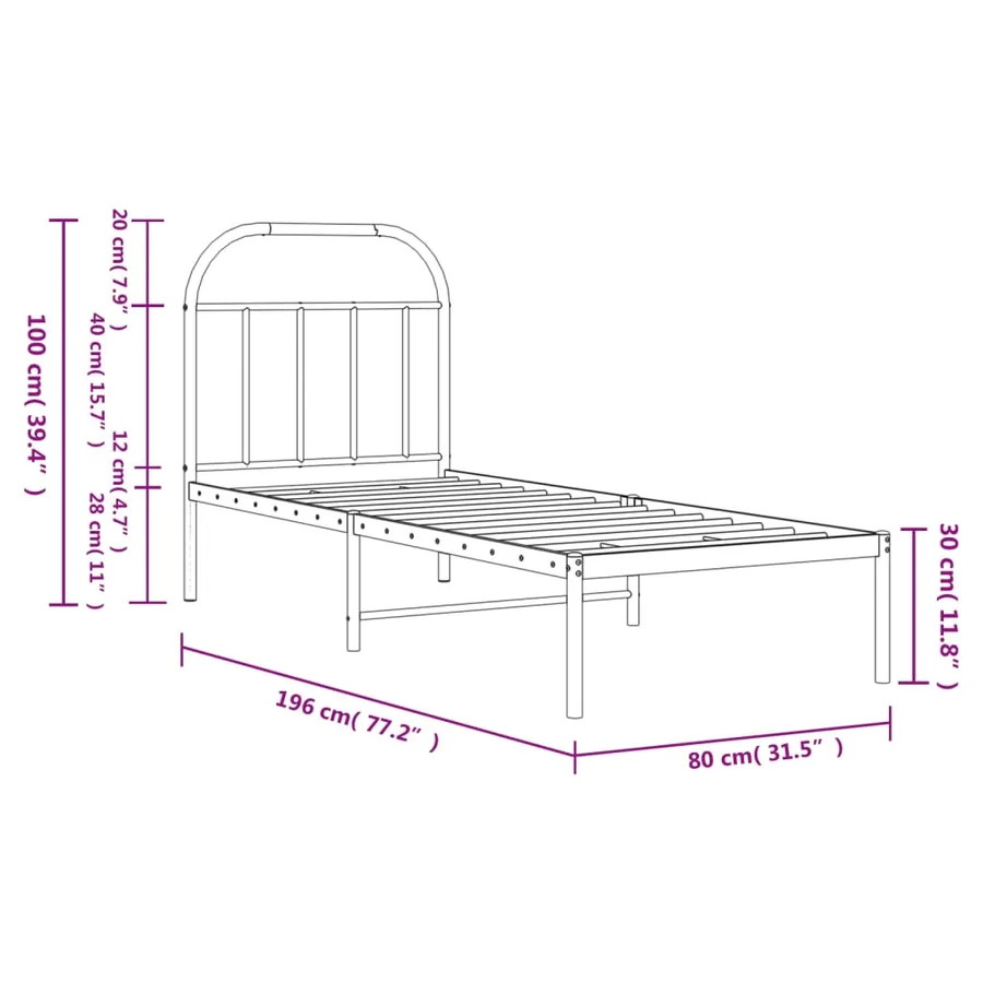 Cadre de lit métal sans matelas avec tête de lit noir 75x190 cm - 10