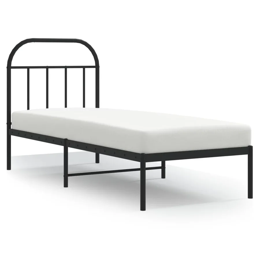 Cadre de lit métal sans matelas avec tête de lit noir 75x190 cm - 2