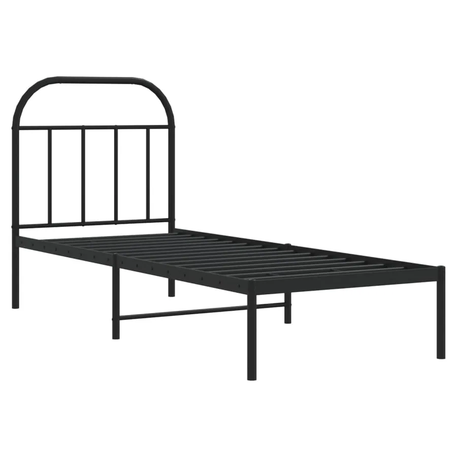 Cadre de lit métal sans matelas avec tête de lit noir 75x190 cm - 3