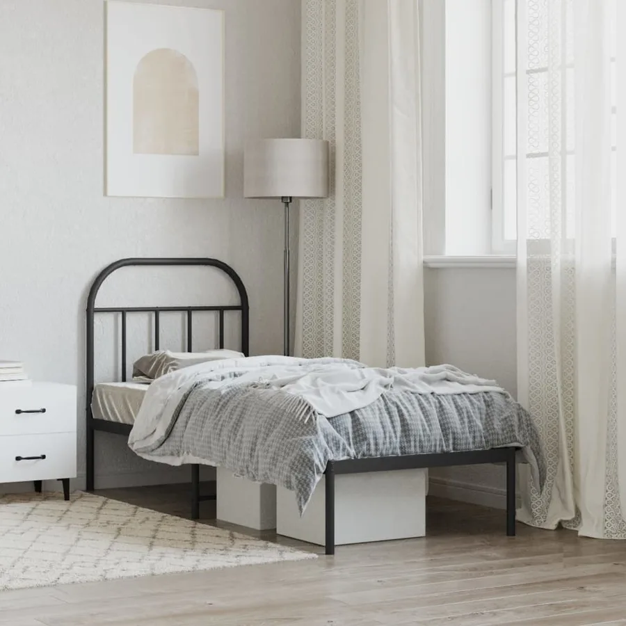 Cadre de lit métal sans matelas avec tête de lit noir 75x190 cm - 4