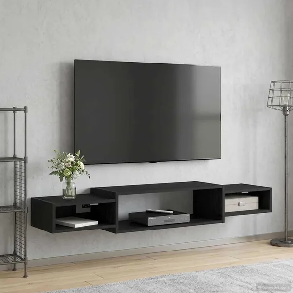Meuble TV mural Montage mural Chêne noir 140 x 28 x 21 cm