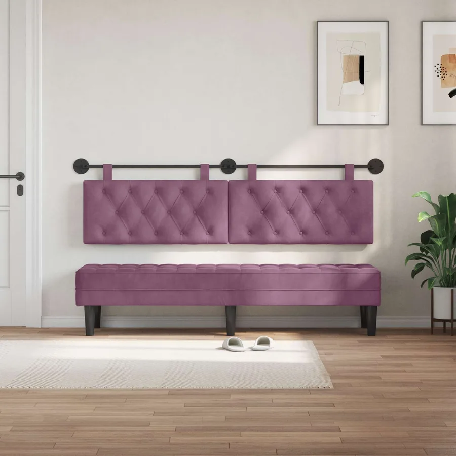 Tête de lit suspendue Avec lumière LED Pourpre Velours - 3