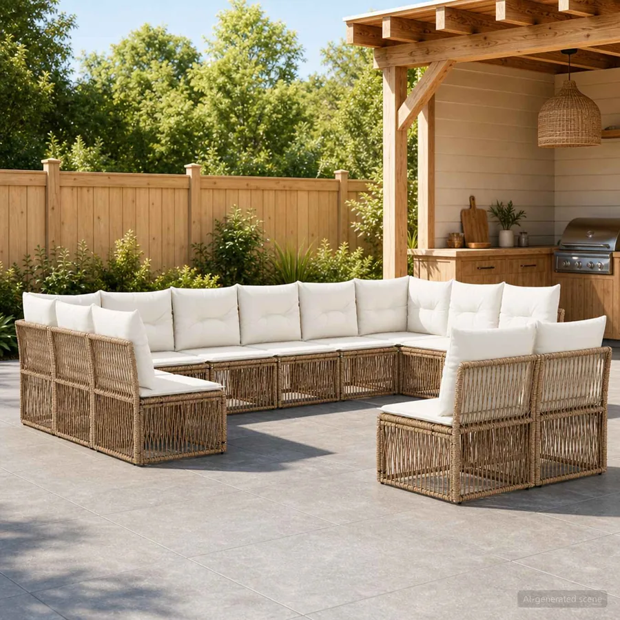 Ensemble de canapé de jardin 12 pcs Beige polyrotin
