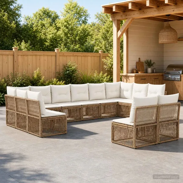 Ensemble de canapé de jardin 12 pcs Beige polyrotin