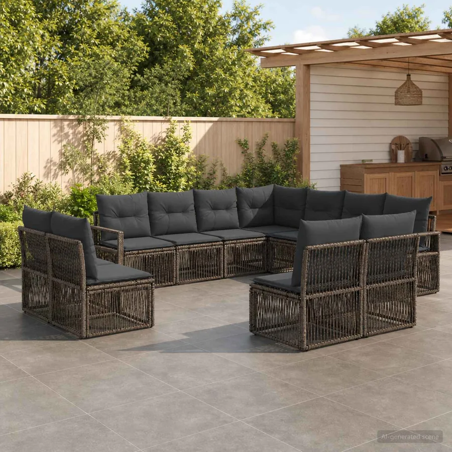 Ensemble de canapé de jardin 11 pcs Gris polyrotin