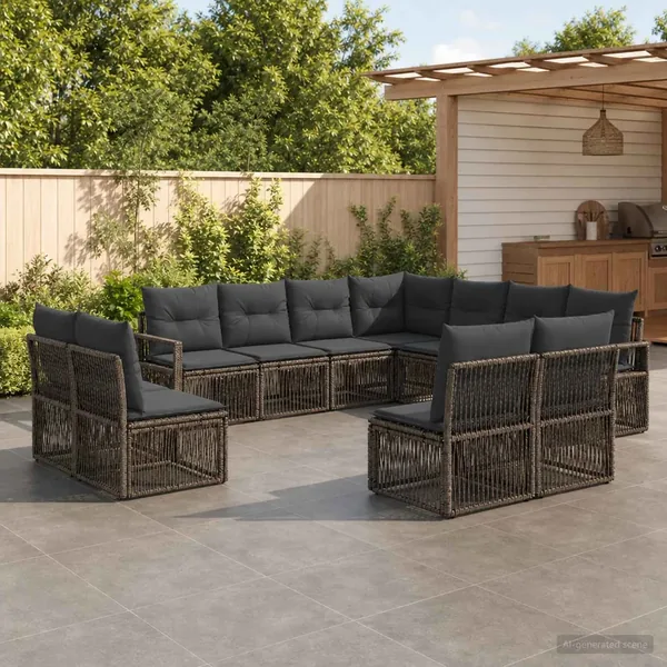 Ensemble de canapé de jardin 11 pcs Gris polyrotin