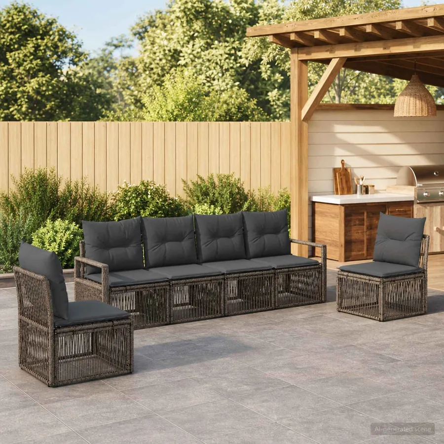 Ensemble de canapé de jardin 6 pcs Gris polyrotin