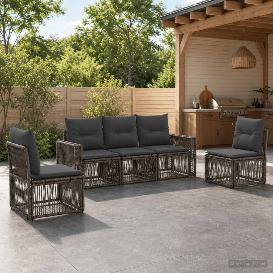 Ensemble de canapé de jardin 5 pcs Gris et Gris foncé polyrotin