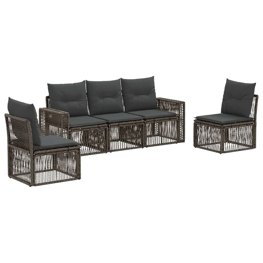 Ensemble de canapé de jardin 5 pcs Gris et Gris foncé polyrotin - 2