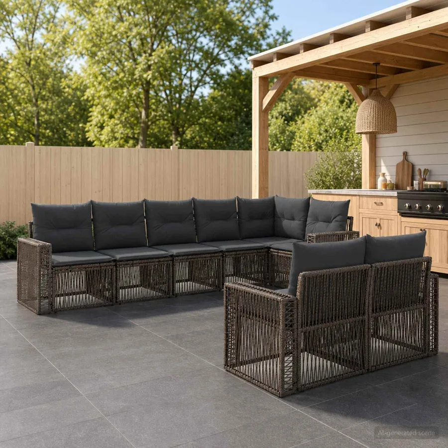 Ensemble de canapé de jardin 8 pcs Gris et Gris foncé polyrotin