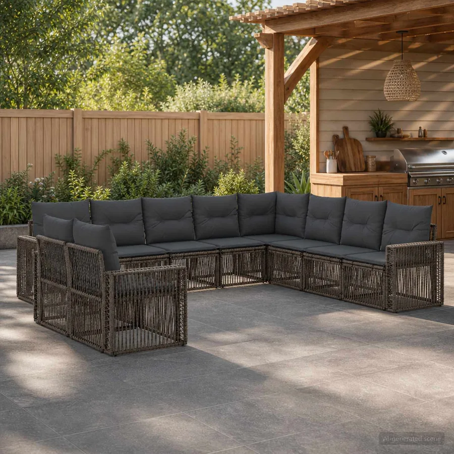 Ensemble de canapé de jardin 10 pcs Gris et Gris foncé
