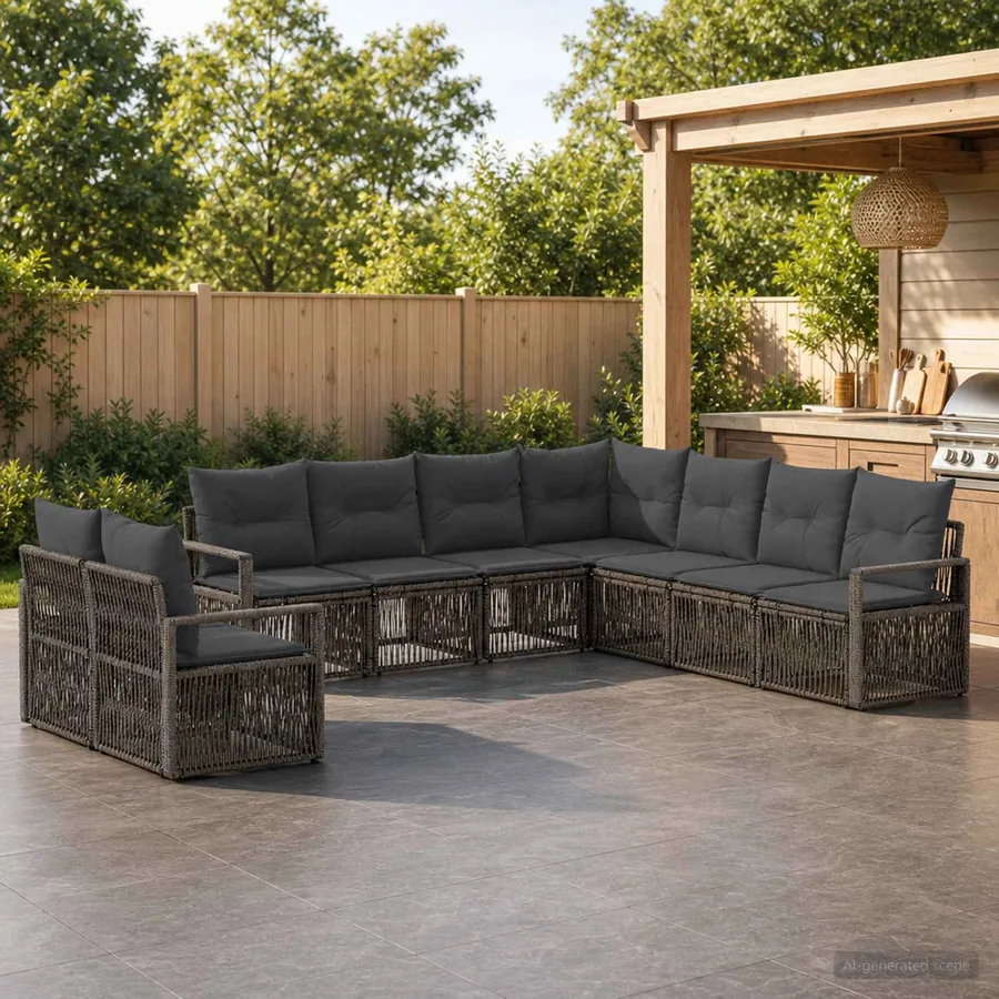 Ensemble de canapé de jardin 9 pcs Gris polyrotin
