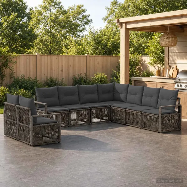 Ensemble de canapé de jardin 9 pcs Gris polyrotin