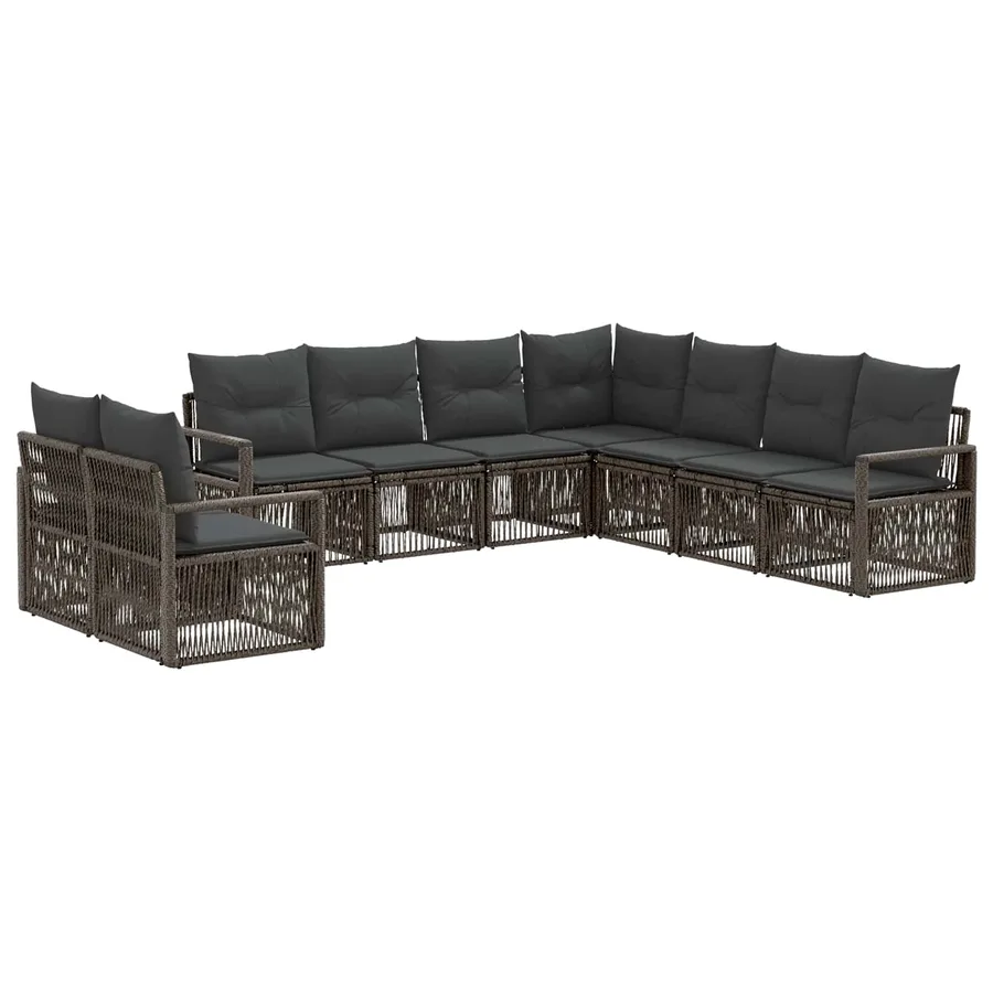 Ensemble de canapé de jardin 9 pcs Gris polyrotin - 2