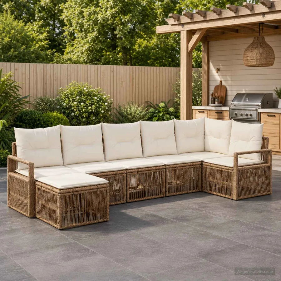 Ensemble de canapé de jardin 7 pcs Beige polyrotin