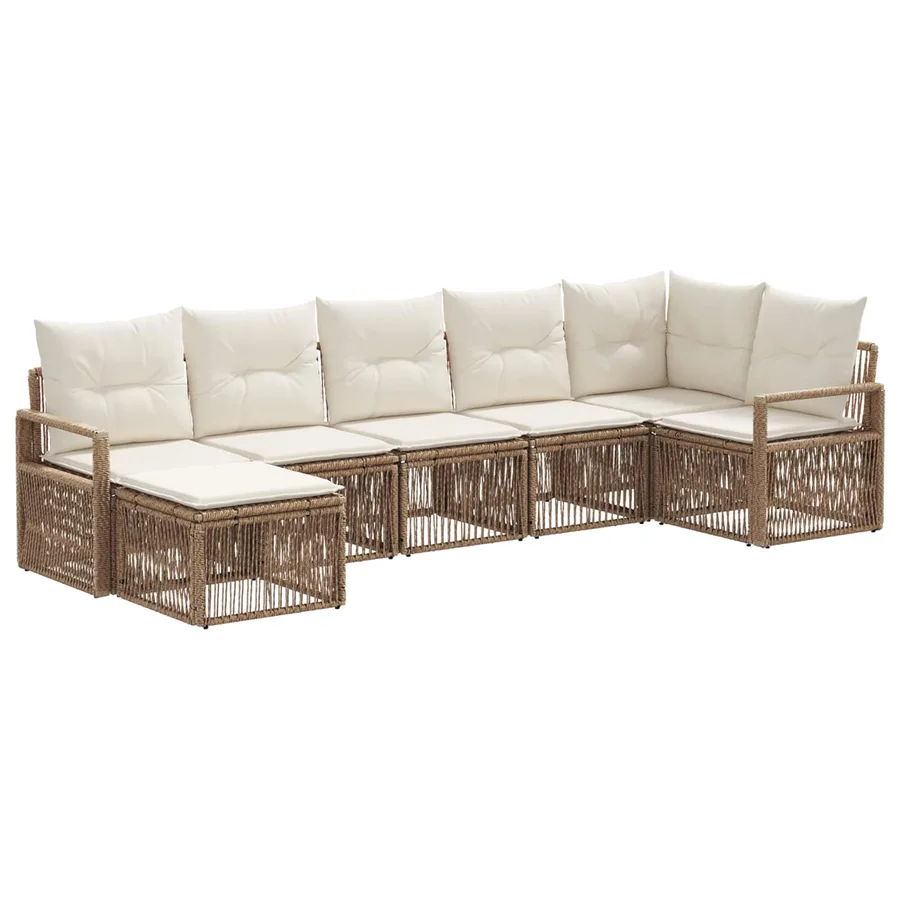 Ensemble de canapé de jardin 7 pcs Beige polyrotin - 2