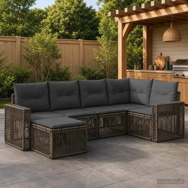 Ensemble de canapé de jardin 6 pcs Gris et Gris foncé polyrotin