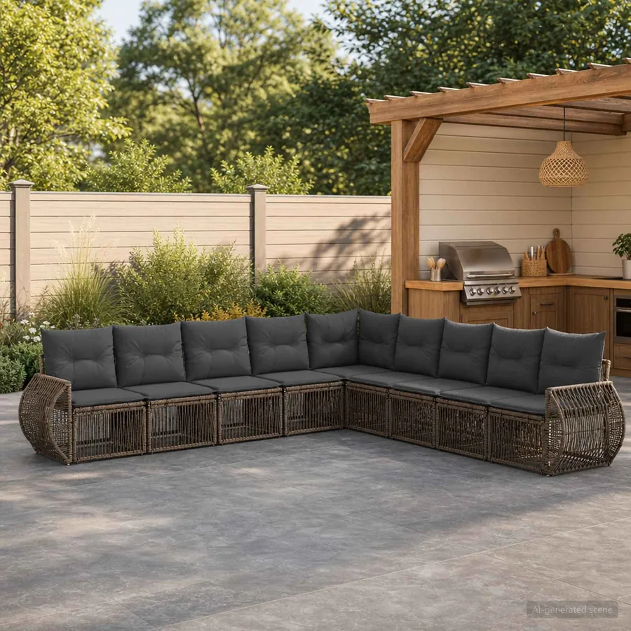 Ensemble de canapé de jardin 9 pcs Gris et Gris foncé polyrotin