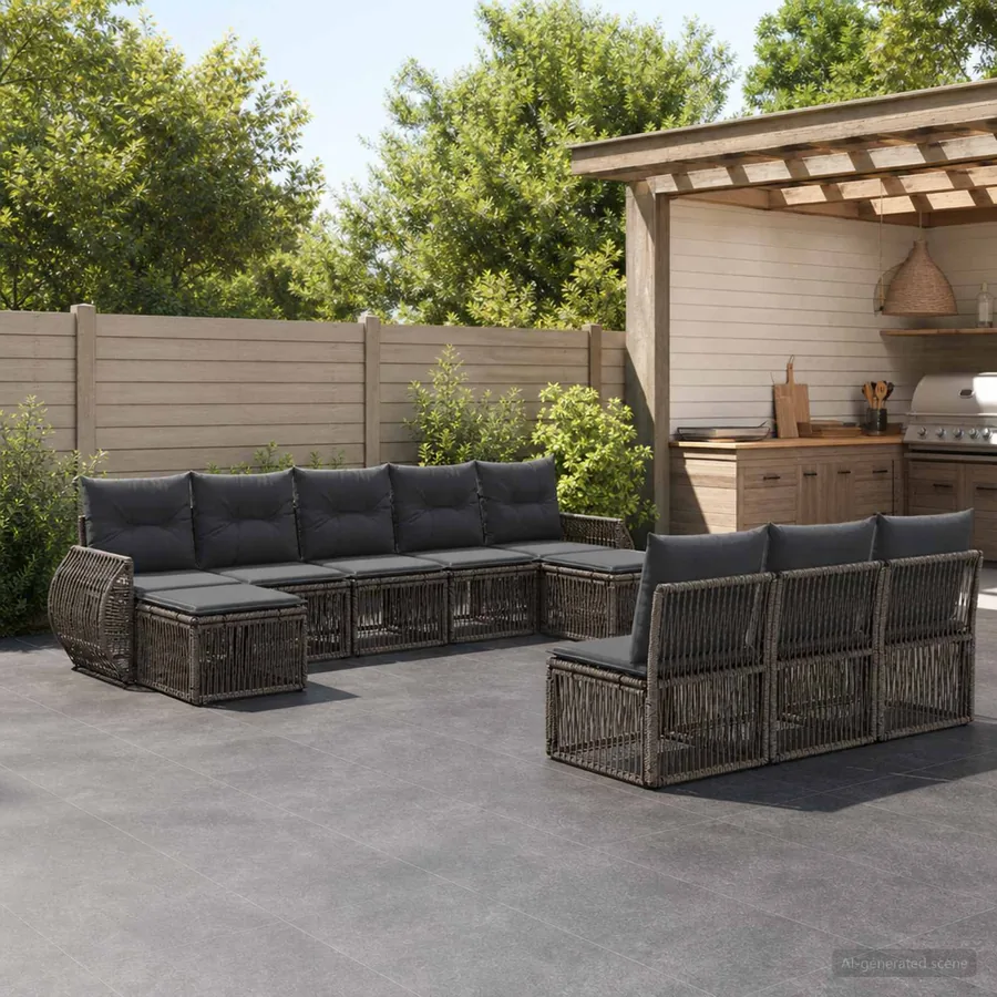 Ensemble de canapé de jardin 10 pcs Gris et Gris foncé