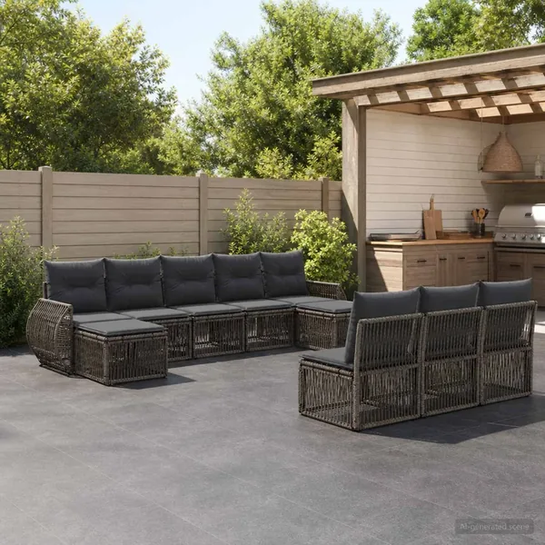Ensemble de canapé de jardin 10 pcs Gris et Gris foncé