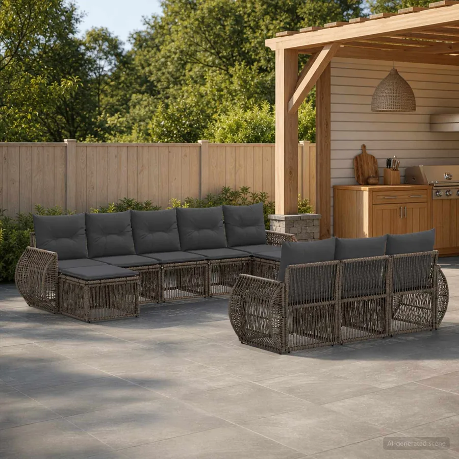 Ensemble de canapé de jardin 10 pcs Gris et Gris foncé