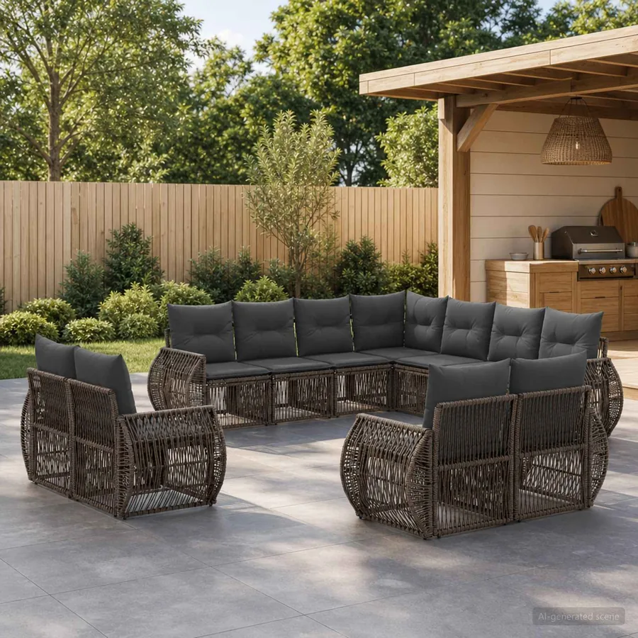 Ensemble de canapé de jardin 11 pcs Gris et Gris foncé