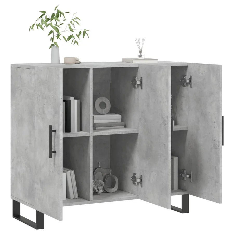 Buffet gris béton 90x34x80 cm bois d'ingénierie - 4