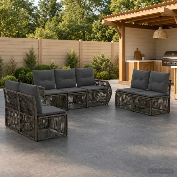 Ensemble de canapé de jardin 7 pcs Gris et Gris foncé polyrotin