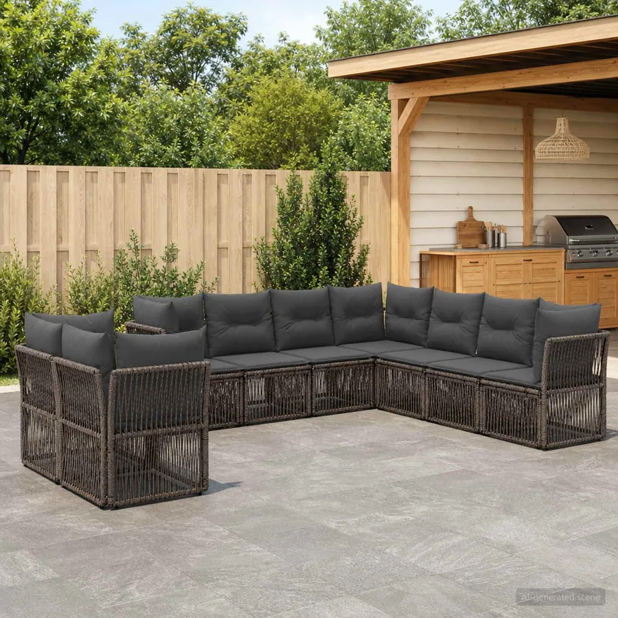 Ensemble de canapé de jardin 9 pcs Gris polyrotin