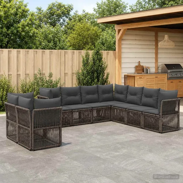 Ensemble de canapé de jardin 9 pcs Gris polyrotin