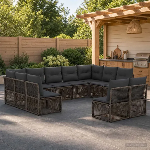 Ensemble de canapé de jardin 11 pcs Gris polyrotin