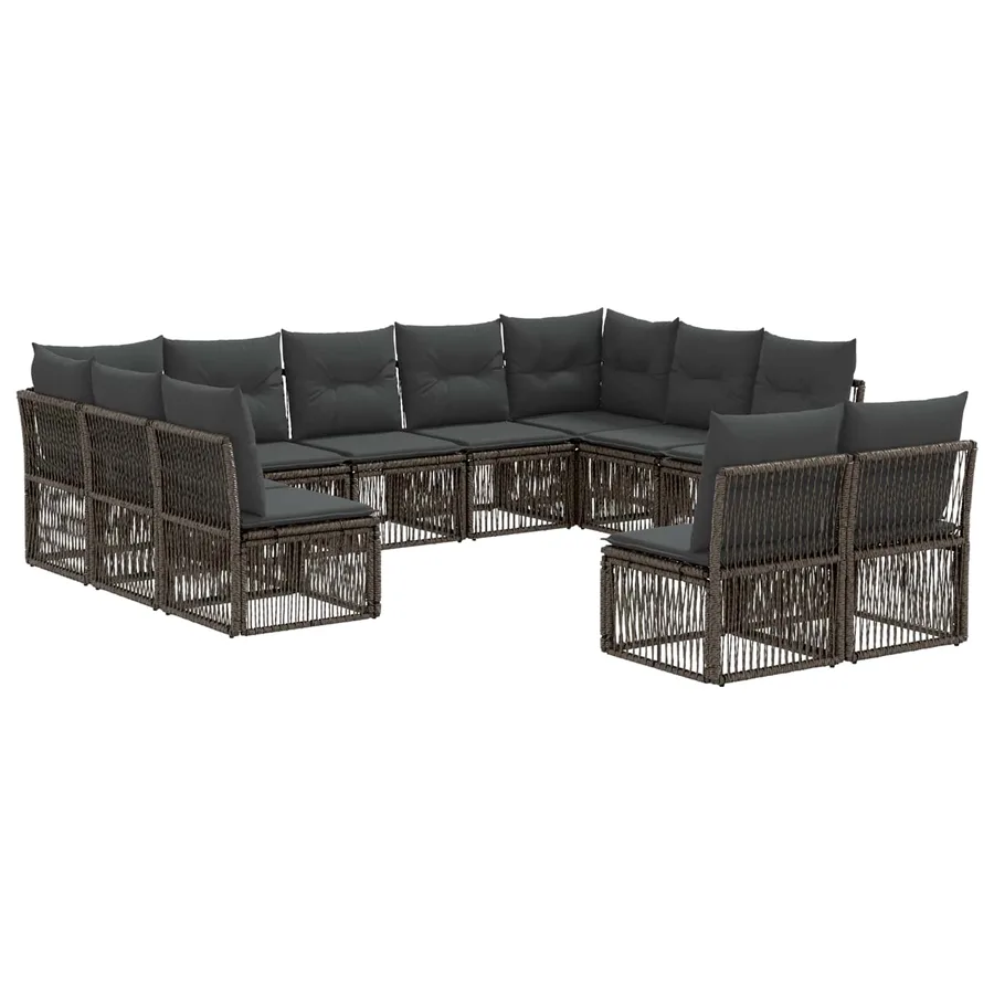 Ensemble de canapé de jardin 11 pcs Gris polyrotin - 2
