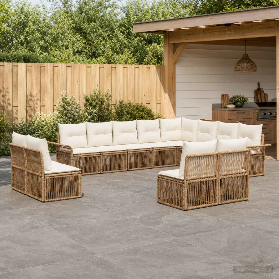 Ensemble de canapé de jardin 12 pcs Beige polyrotin