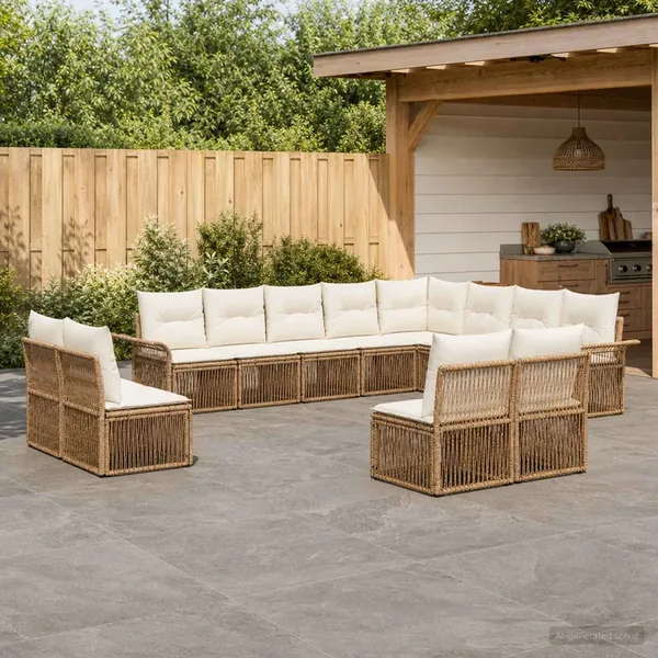 Ensemble de canapé de jardin 12 pcs Beige polyrotin