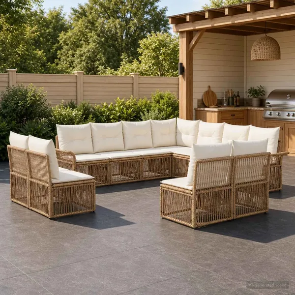 Ensemble de canapé de jardin 11 pcs Beige polyrotin