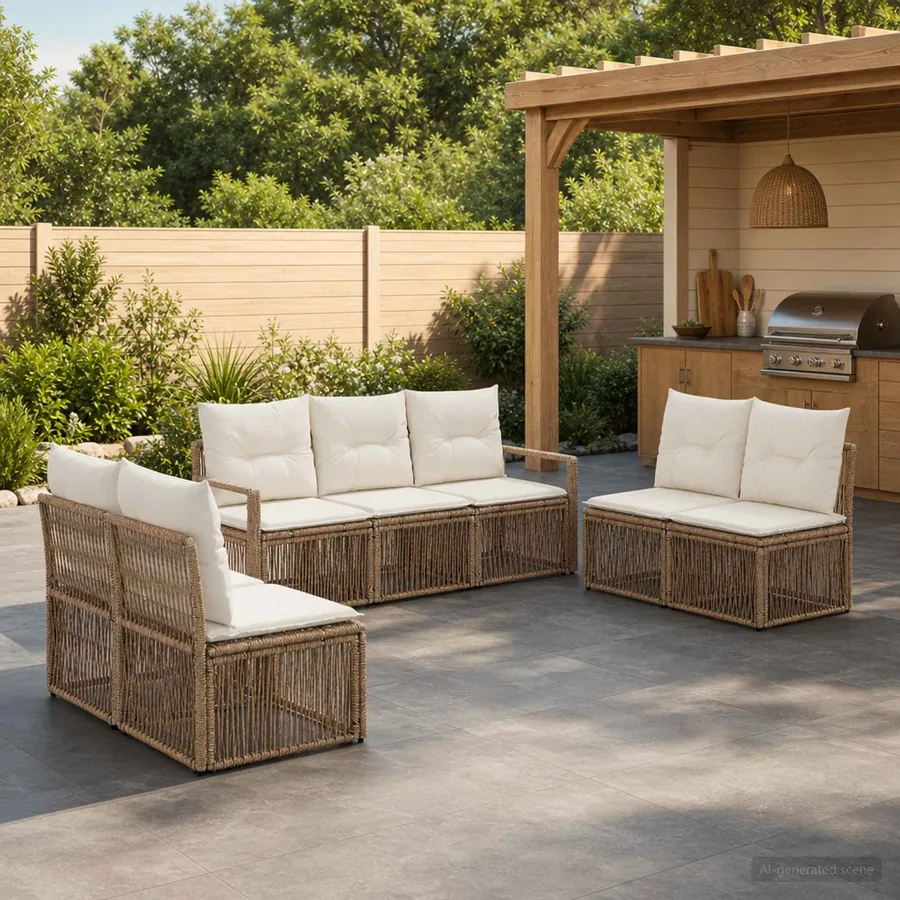 Ensemble de canapé de jardin 7 pcs Beige polyrotin