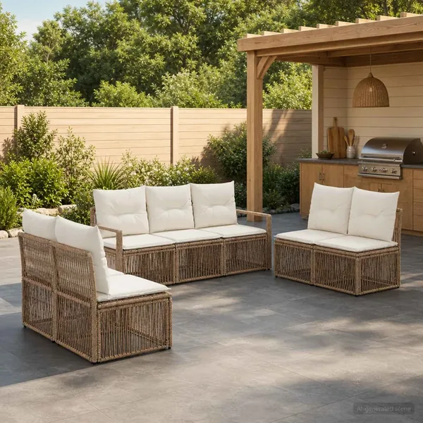 Ensemble de canapé de jardin 7 pcs Beige polyrotin