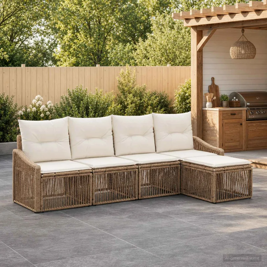 Ensemble de canapé de jardin 5 pcs Beige polyrotin