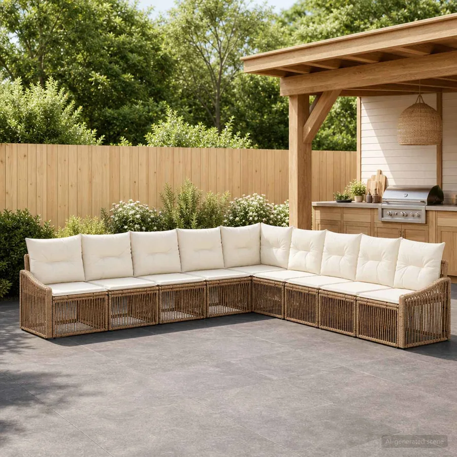 Ensemble de canapé de jardin 9 pcs Beige polyrotin