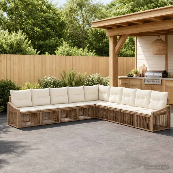 Ensemble de canapé de jardin 9 pcs Beige polyrotin