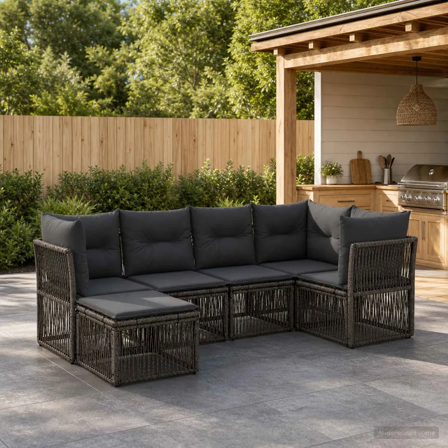 Ensemble de canapé de jardin 6 pcs Gris polyrotin