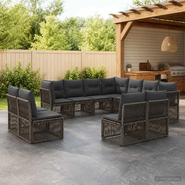 Ensemble de canapé de jardin 11 pcs Gris polyrotin