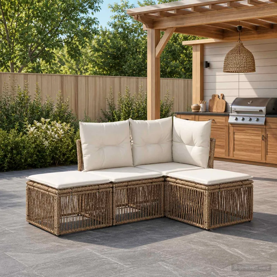Ensemble de canapé de jardin 4 pcs Beige polyrotin