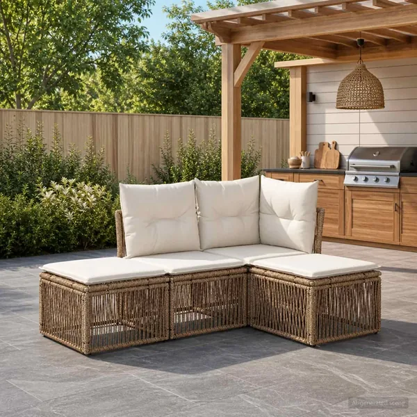 Ensemble de canapé de jardin 4 pcs Beige polyrotin