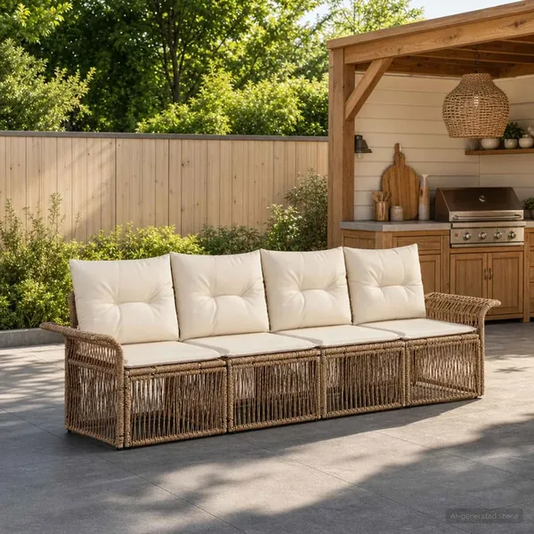 Ensemble de canapé de jardin 4 pcs Beige polyrotin