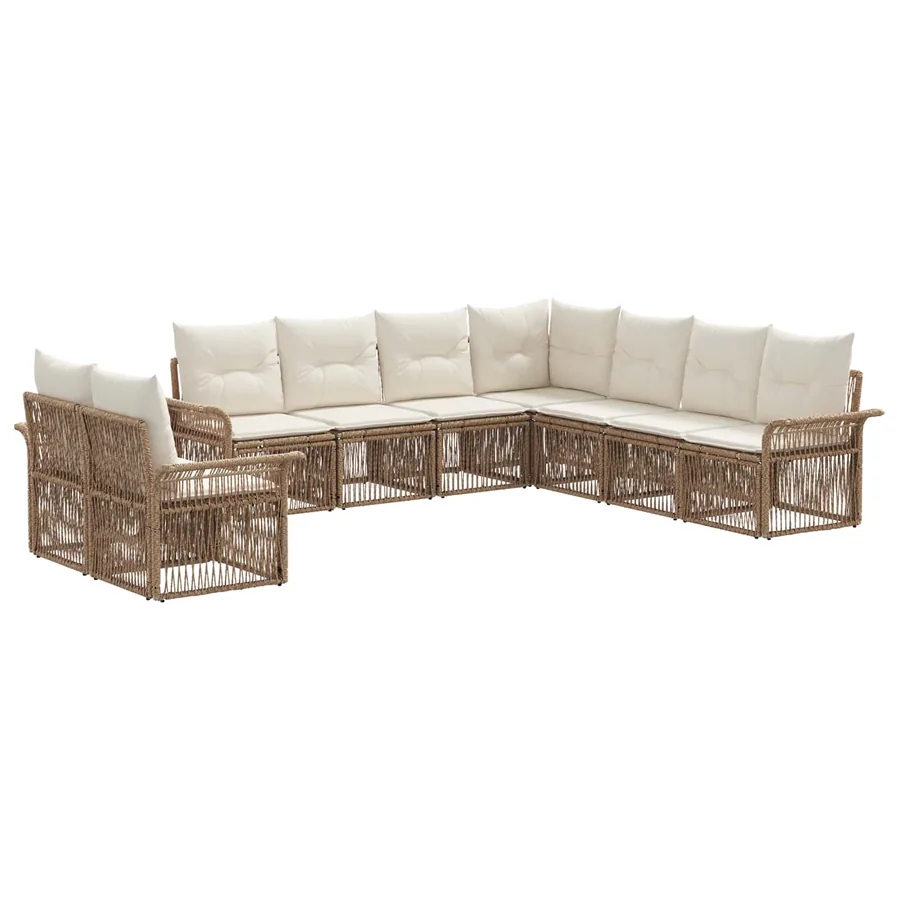 Ensemble de canapé de jardin 9 pcs Beige polyrotin