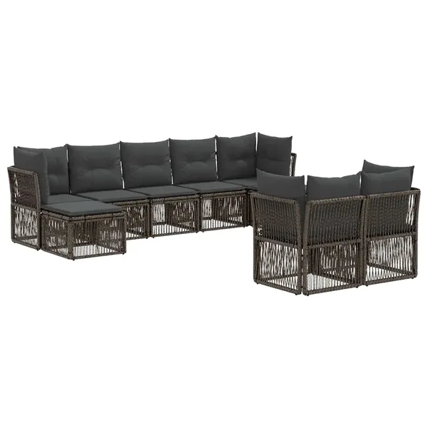 Ensemble de canapé de jardin 9 pcs Gris polyrotin