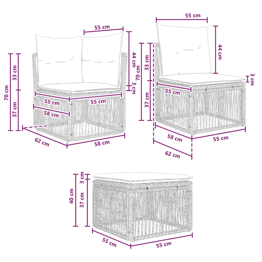 Ensemble de canapé de jardin 9 pcs Gris polyrotin - 8